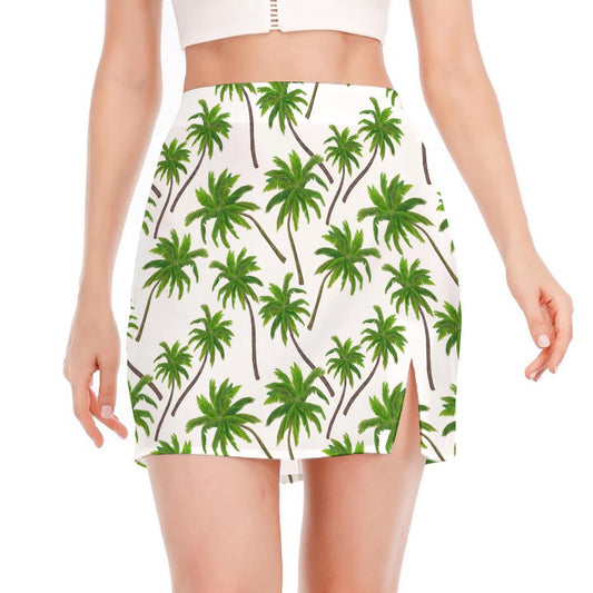 Palm Tree Pattern Print Side Slit Mini Skirt