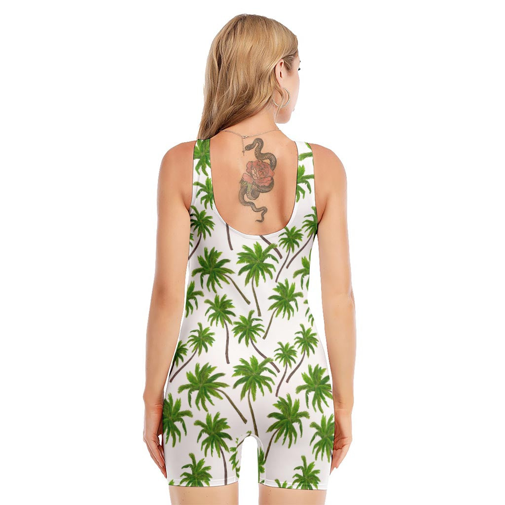 Palm Tree Pattern Print Sleeveless One Piece Swimsuit