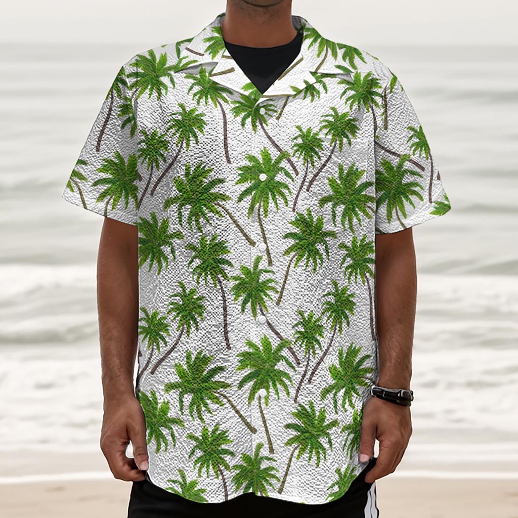 Palm Tree Pattern Print Textured Short Sleeve Shirt