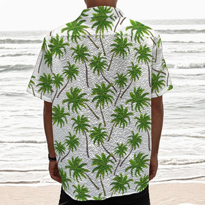 Palm Tree Pattern Print Textured Short Sleeve Shirt