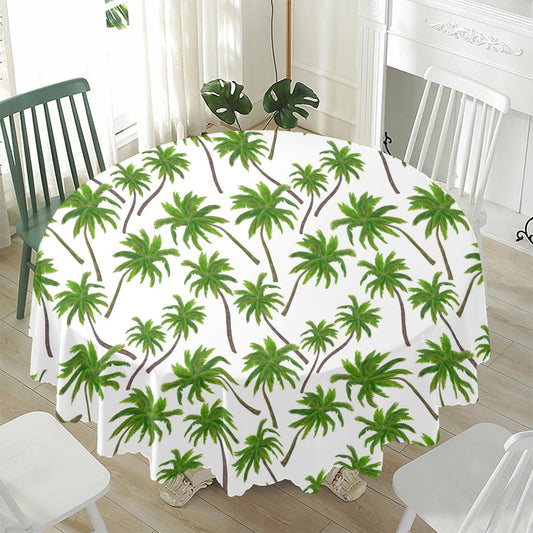 Palm Tree Pattern Print Waterproof Round Tablecloth