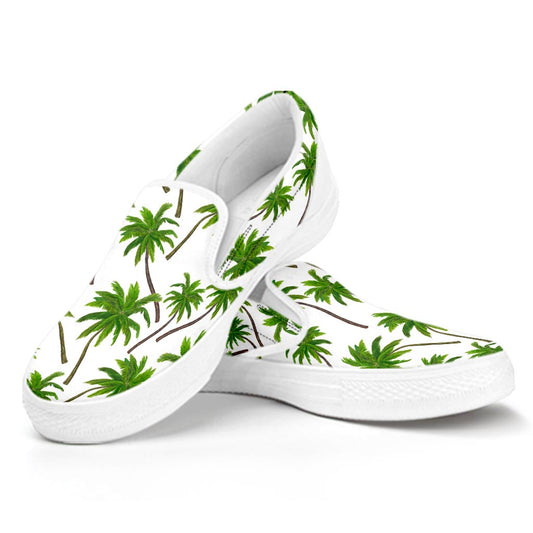 Palm Tree Pattern Print White Slip On Sneakers