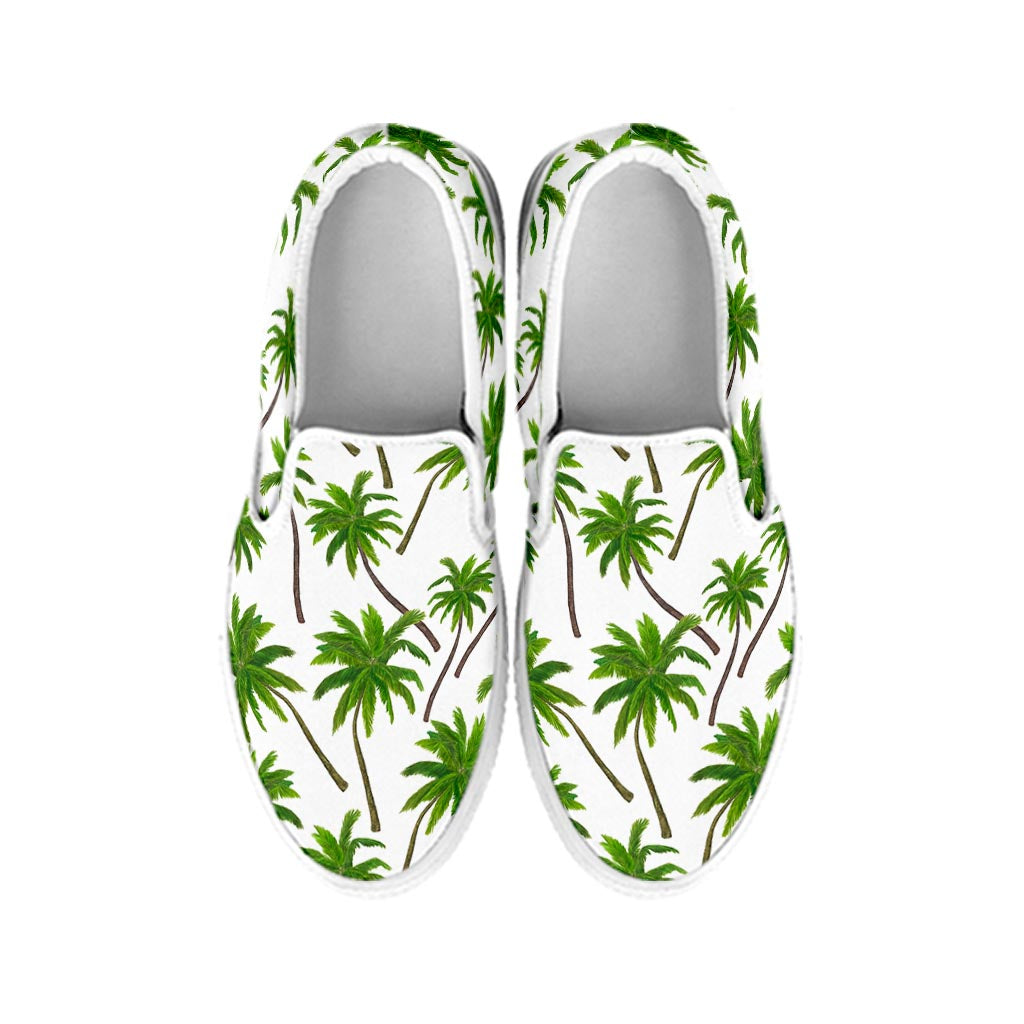 Palm Tree Pattern Print White Slip On Sneakers