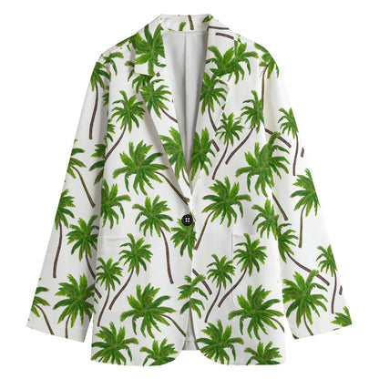 Palm Tree Pattern Print Women's Cotton Blazer