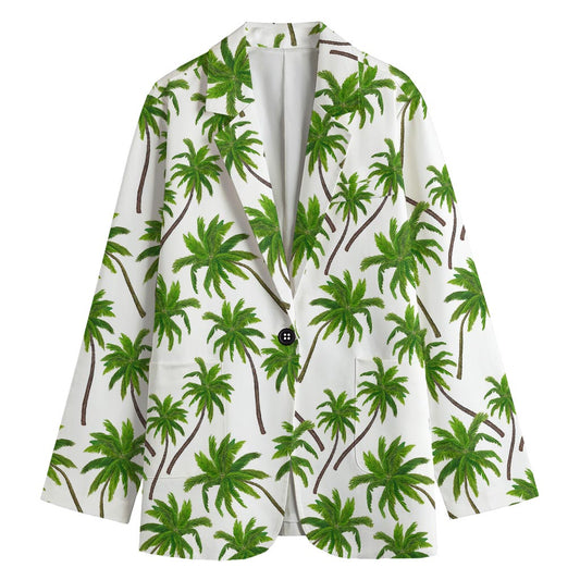 Palm Tree Pattern Print Women's Cotton Blazer