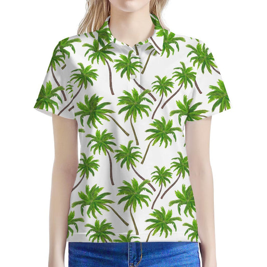 Palm Tree Pattern Print Women's Polo Shirt