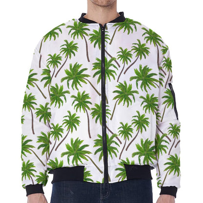 Palm Tree Pattern Print Zip Sleeve Bomber Jacket