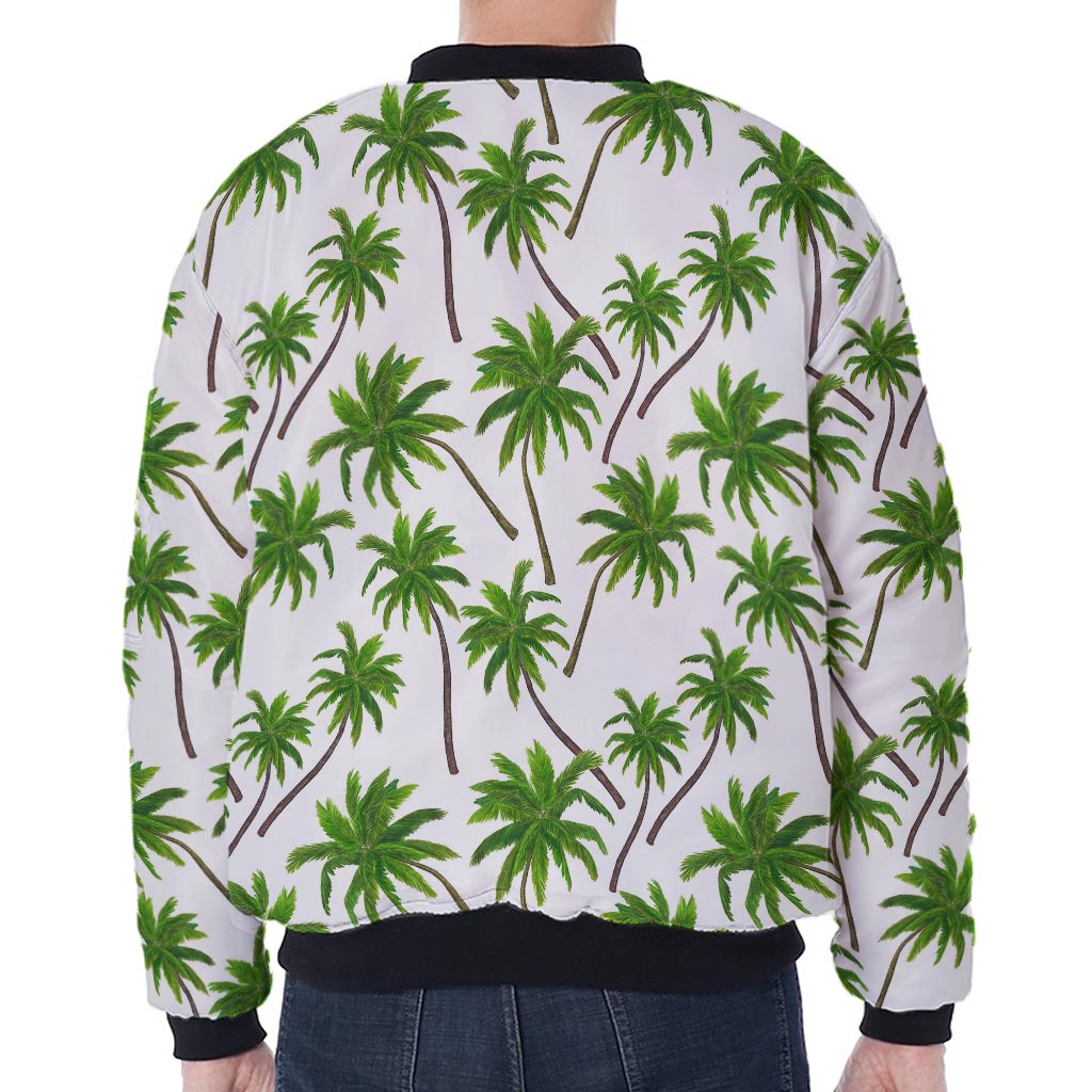 Palm Tree Pattern Print Zip Sleeve Bomber Jacket