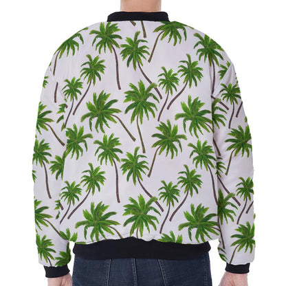 Palm Tree Pattern Print Zip Sleeve Bomber Jacket