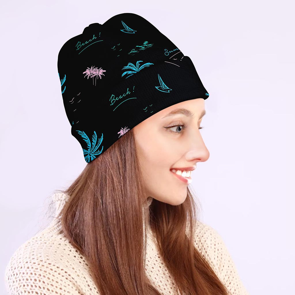 Palm Tree Summer Beach Pattern Print Beanie