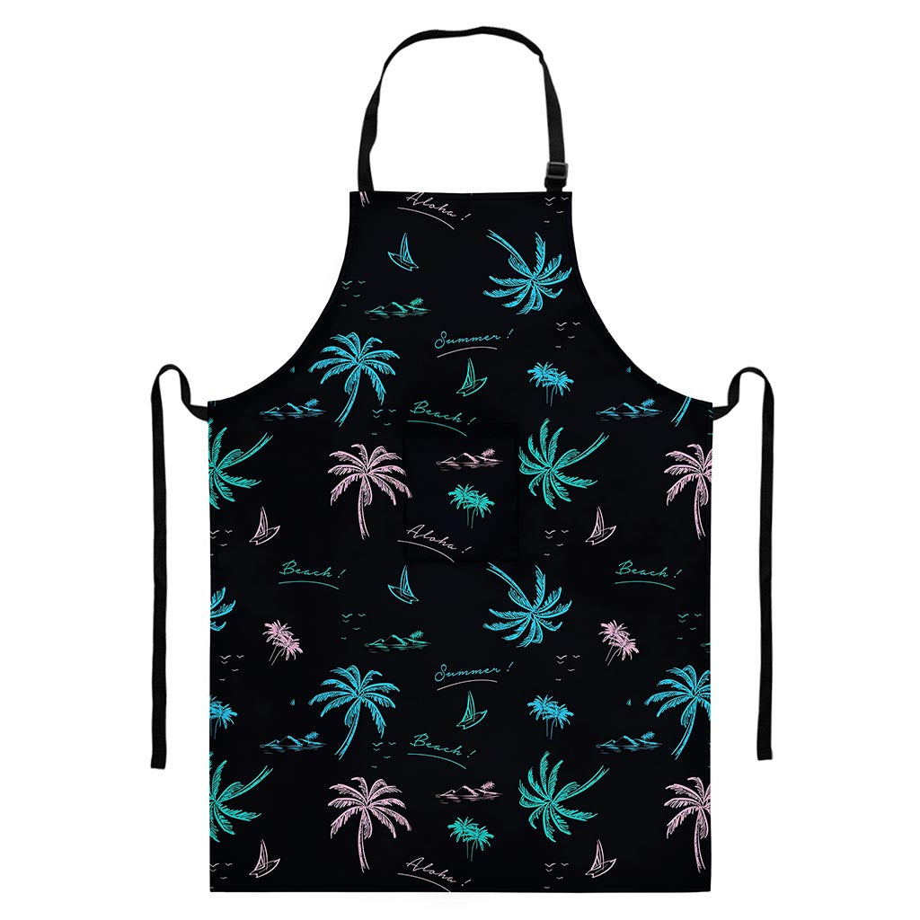 Palm Tree Summer Beach Pattern Print Bib Apron With Pocket