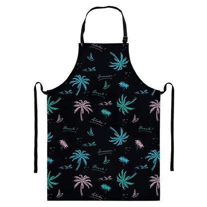 Palm Tree Summer Beach Pattern Print Bib Apron With Pocket