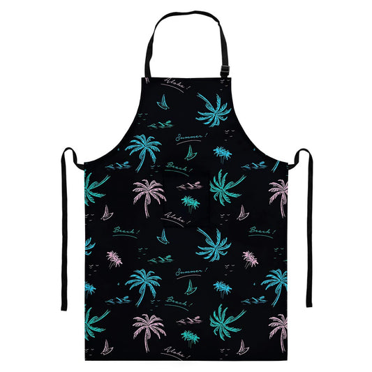 Palm Tree Summer Beach Pattern Print Bib Apron With Pocket
