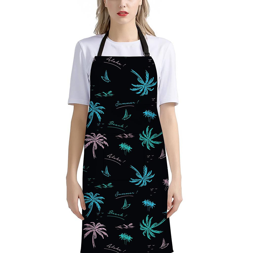 Palm Tree Summer Beach Pattern Print Bib Apron With Pocket