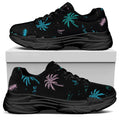 Palm Tree Summer Beach Pattern Print Black Chunky Shoes