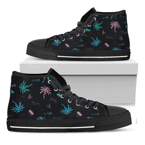 Palm Tree Summer Beach Pattern Print Black High Top Sneakers