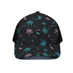 Palm Tree Summer Beach Pattern Print Black Mesh Trucker Cap