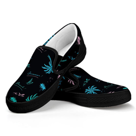 Palm Tree Summer Beach Pattern Print Black Slip On Sneakers