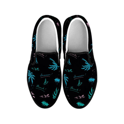 Palm Tree Summer Beach Pattern Print Black Slip On Sneakers