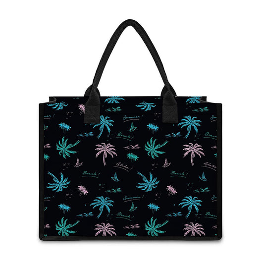 Palm Tree Summer Beach Pattern Print Canvas Tote Bag