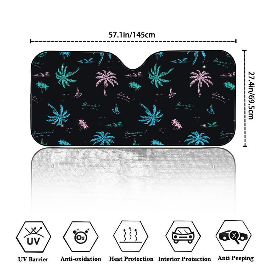 Palm Tree Summer Beach Pattern Print Car Windshield Sun Shade