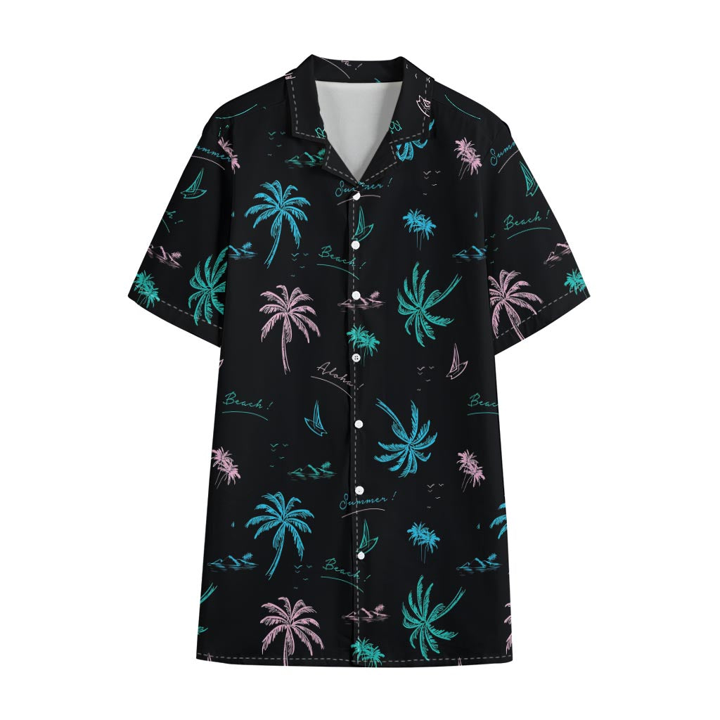 Palm Tree Summer Beach Pattern Print Cotton Hawaiian Shirt