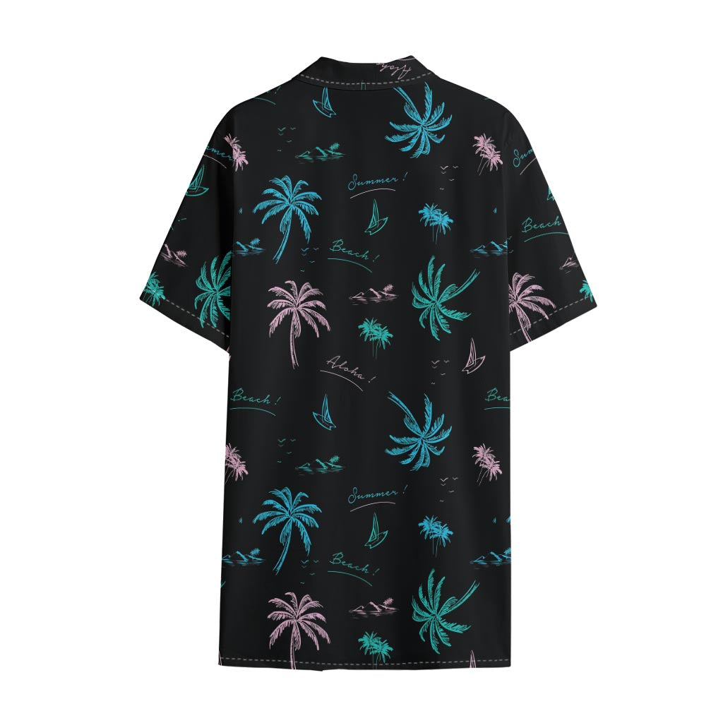 Palm Tree Summer Beach Pattern Print Cotton Hawaiian Shirt