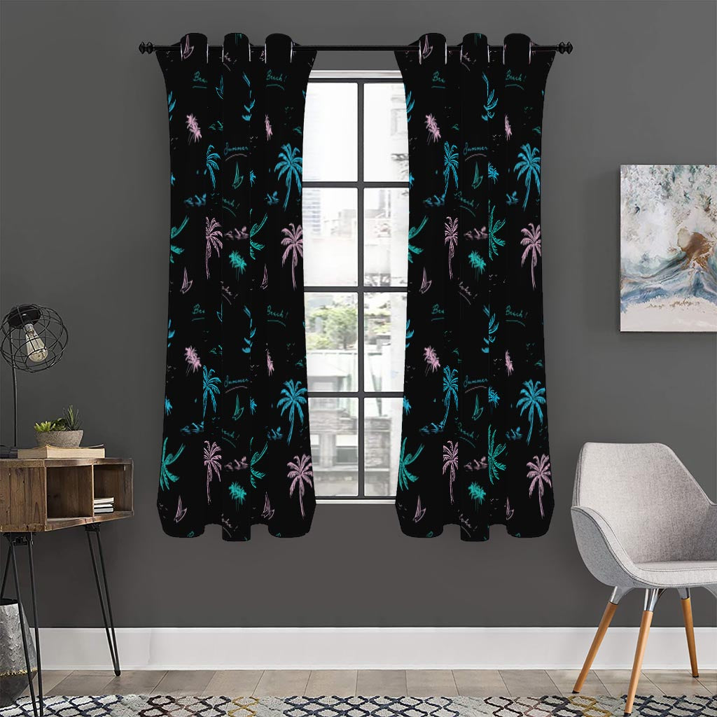 Palm Tree Summer Beach Pattern Print Curtain