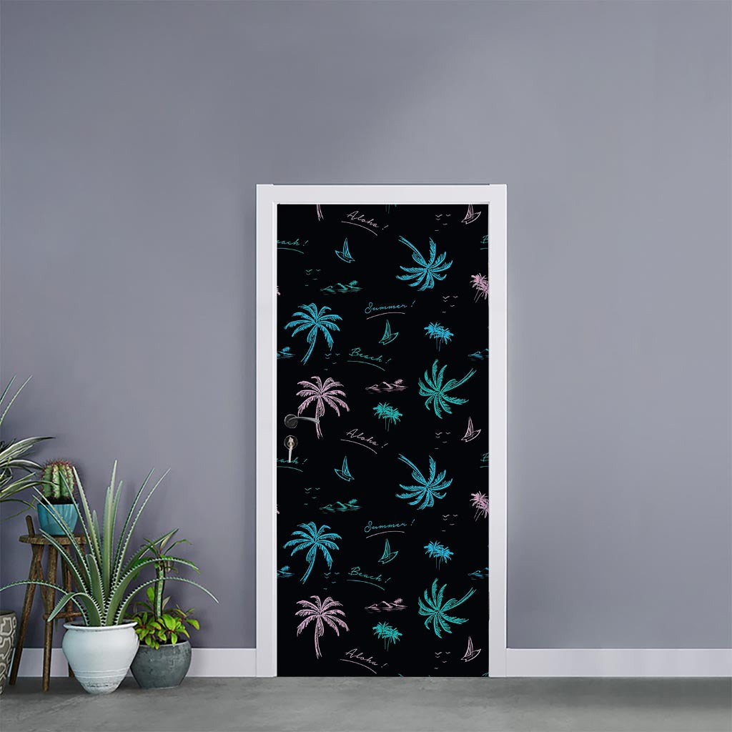 Palm Tree Summer Beach Pattern Print Door Sticker