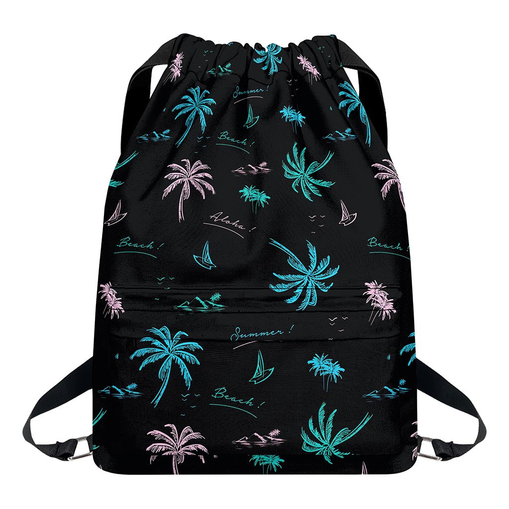 Palm Tree Summer Beach Pattern Print Drawstring Backpack