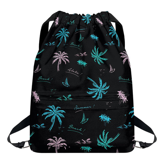 Palm Tree Summer Beach Pattern Print Drawstring Backpack