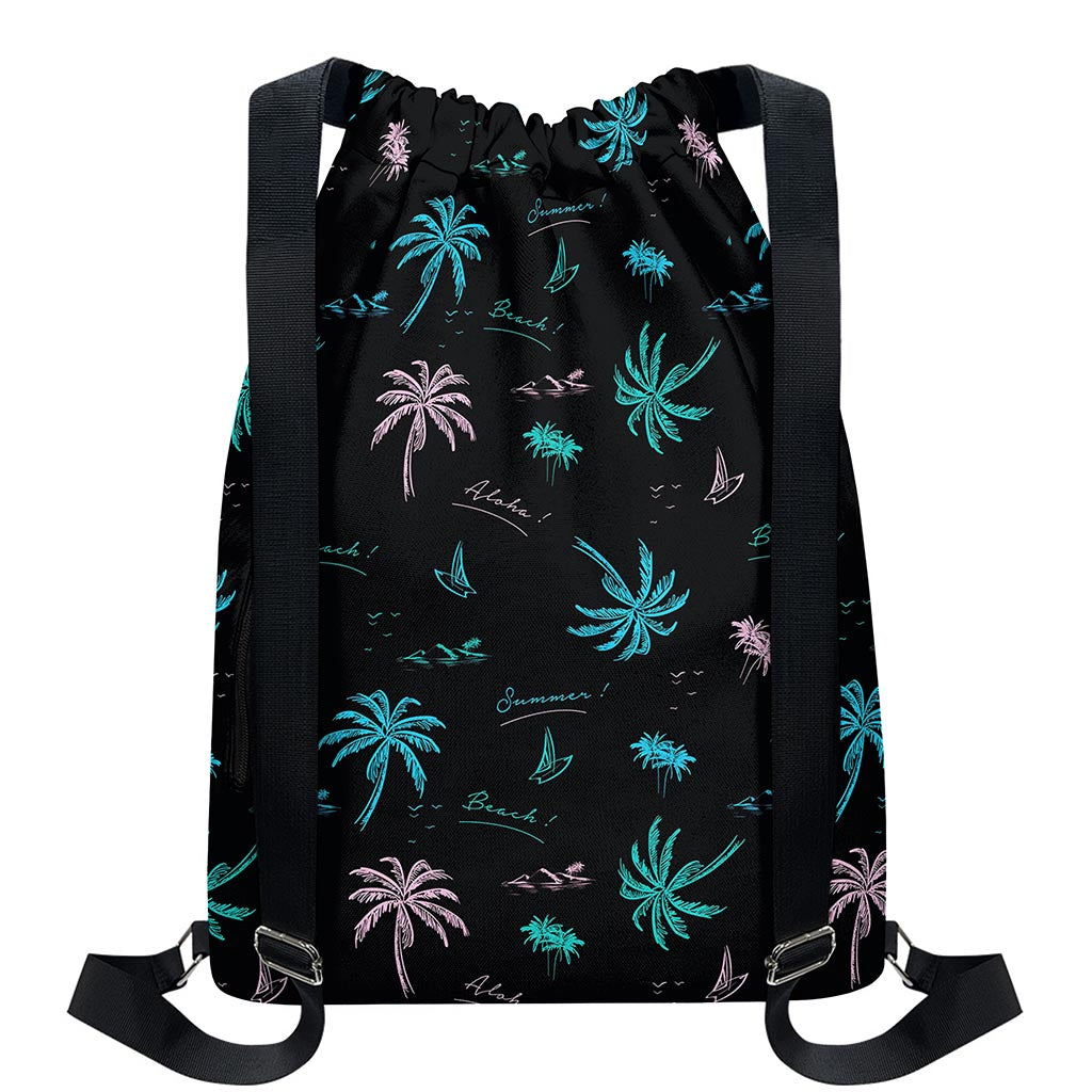Palm Tree Summer Beach Pattern Print Drawstring Backpack