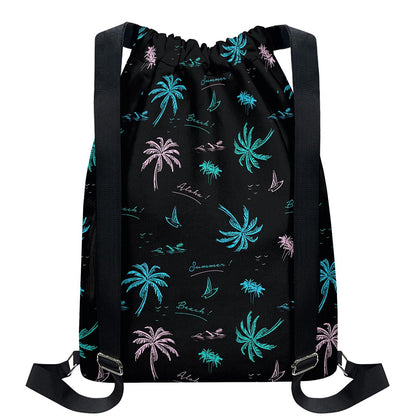 Palm Tree Summer Beach Pattern Print Drawstring Backpack