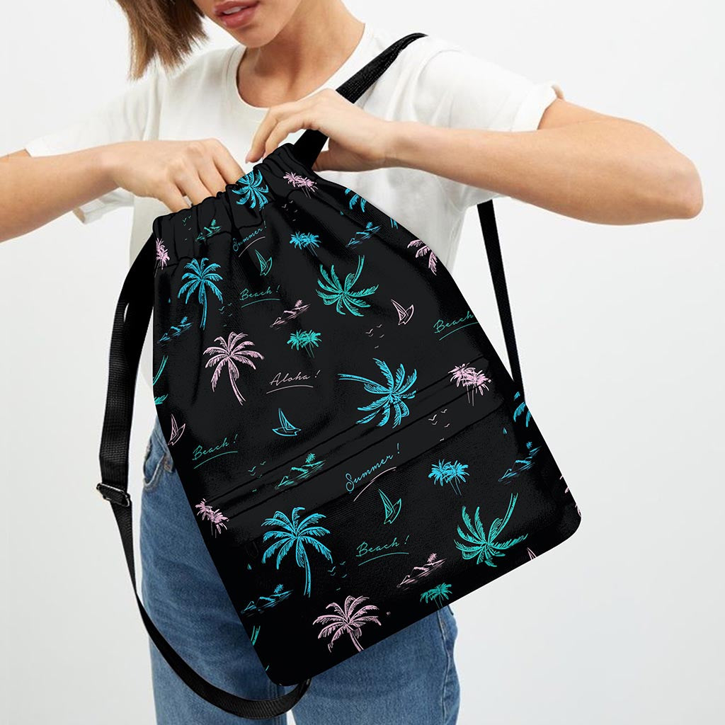 Palm Tree Summer Beach Pattern Print Drawstring Backpack
