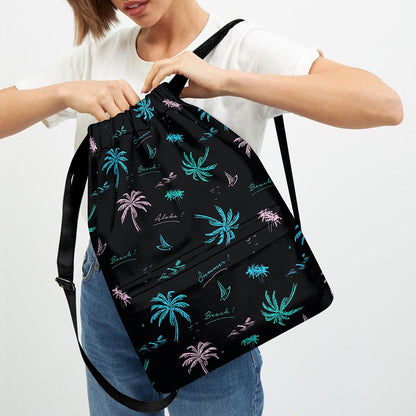 Palm Tree Summer Beach Pattern Print Drawstring Backpack