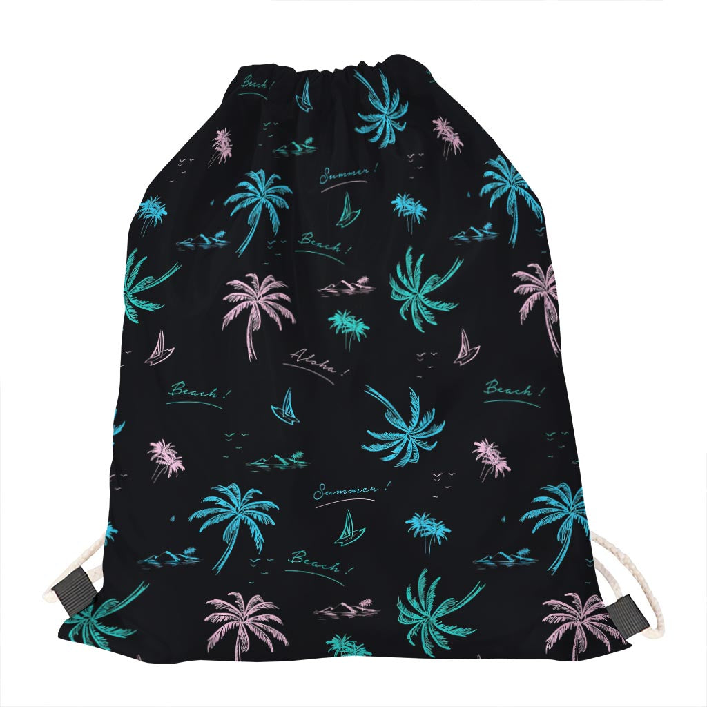 Palm Tree Summer Beach Pattern Print Drawstring Bag