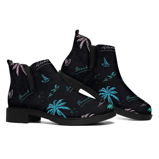 Palm Tree Summer Beach Pattern Print Flat Ankle Boots