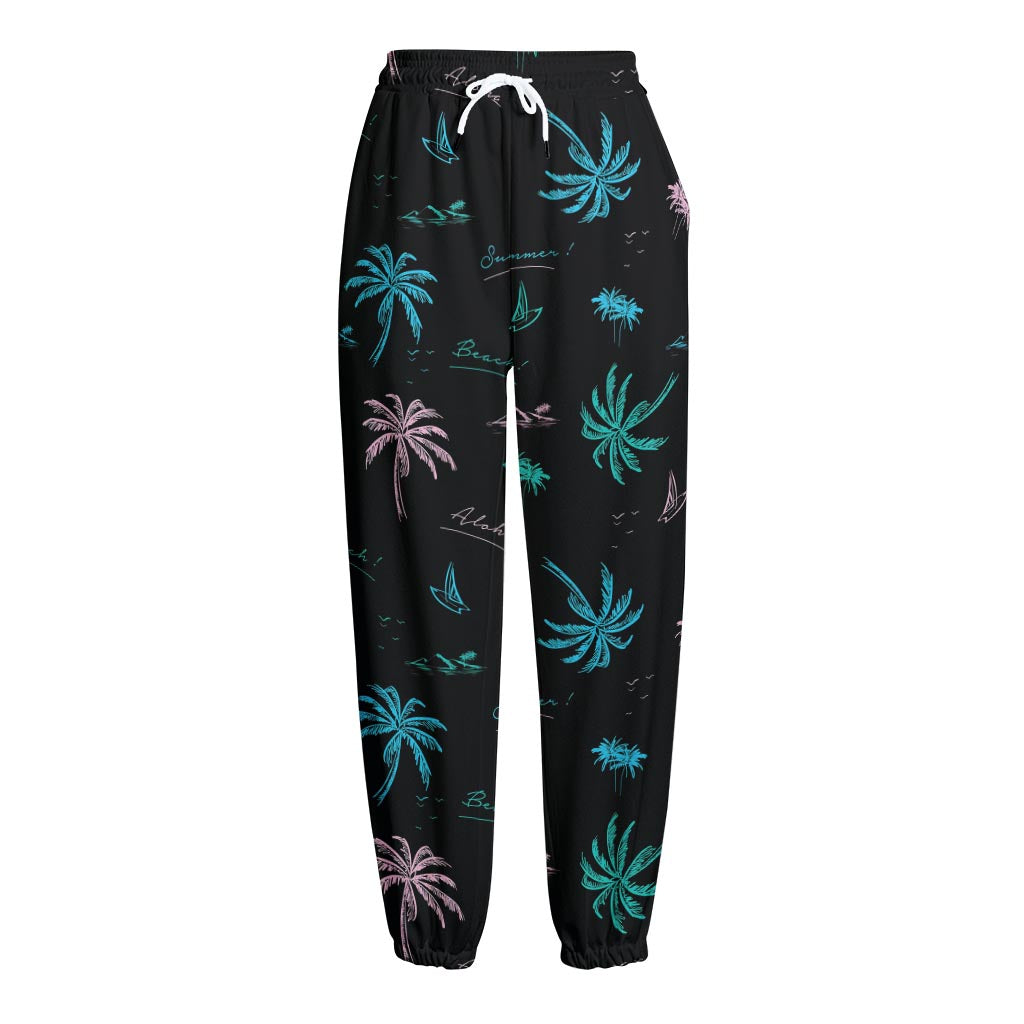 Palm Tree Summer Beach Pattern Print Fleece Lined Knit Pants