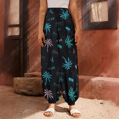 Palm Tree Summer Beach Pattern Print Harem Pants