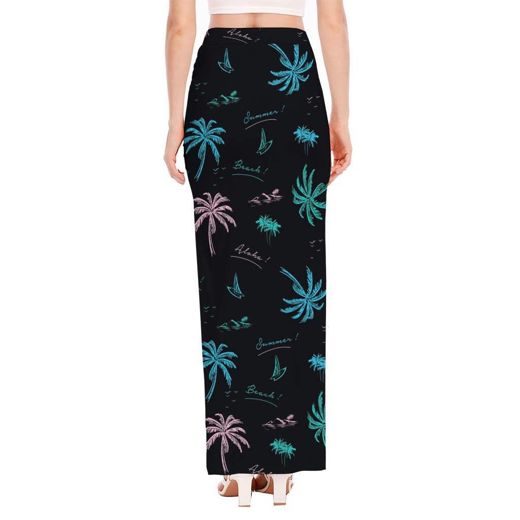 Palm Tree Summer Beach Pattern Print High Slit Maxi Skirt