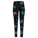 Palm Tree Summer Beach Pattern Print High-Waisted Pocket Leggings