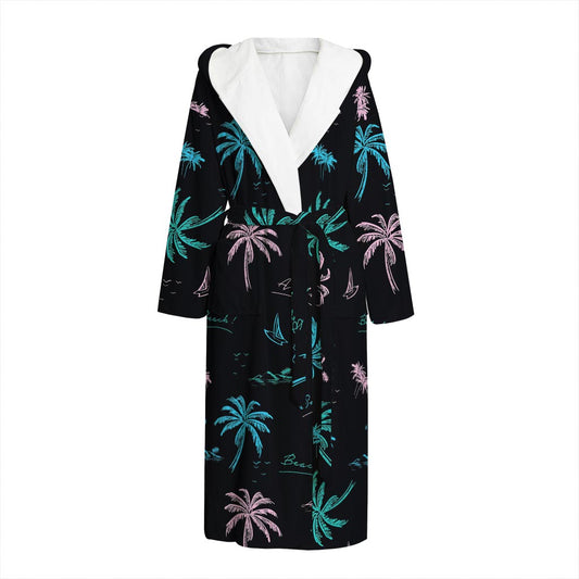 Palm Tree Summer Beach Pattern Print Hooded Bathrobe