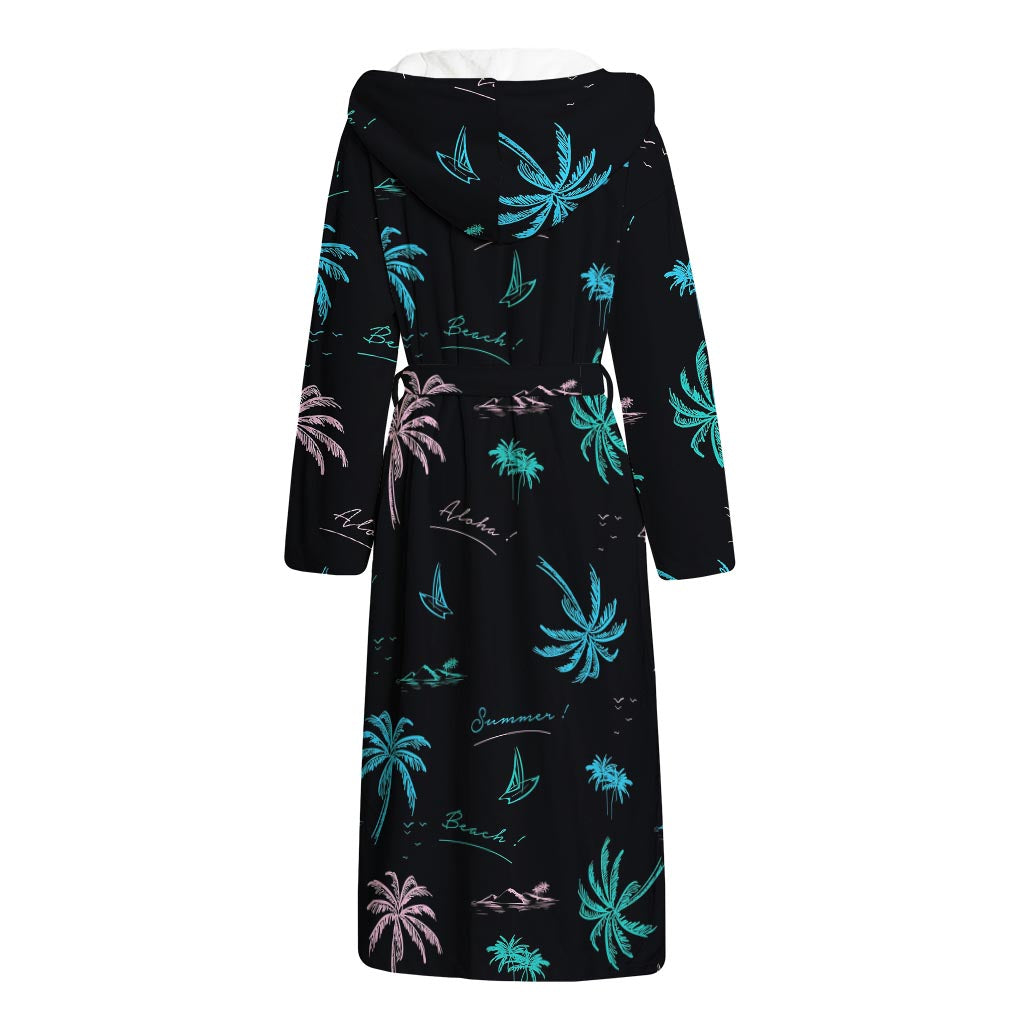 Palm Tree Summer Beach Pattern Print Hooded Bathrobe