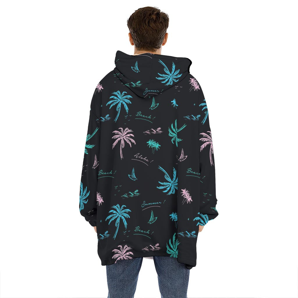 Palm Tree Summer Beach Pattern Print Hoodie Blanket