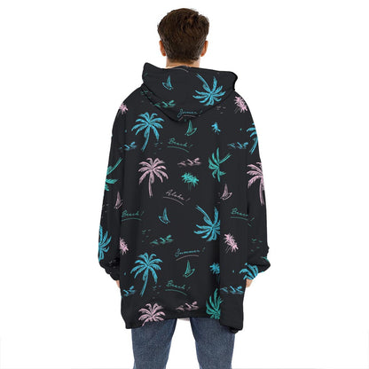 Palm Tree Summer Beach Pattern Print Hoodie Blanket