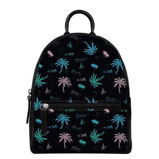Palm Tree Summer Beach Pattern Print Leather Backpack