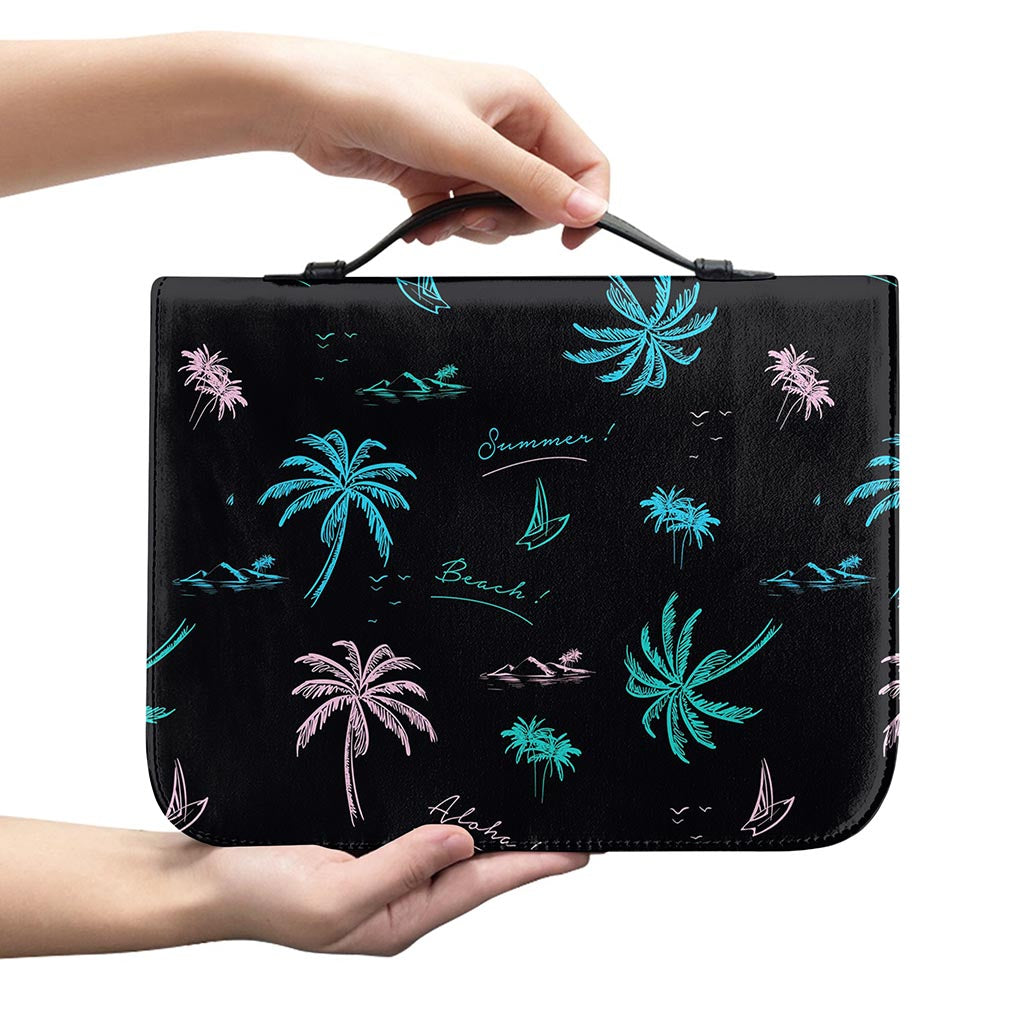 Palm Tree Summer Beach Pattern Print Leather Bible Cover