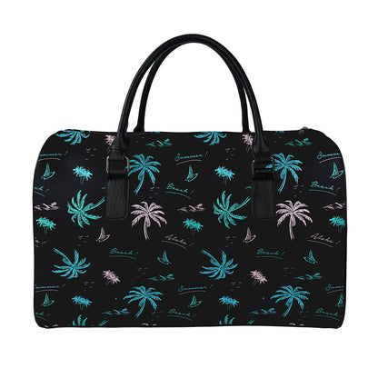 Palm Tree Summer Beach Pattern Print Leather Duffle Bag