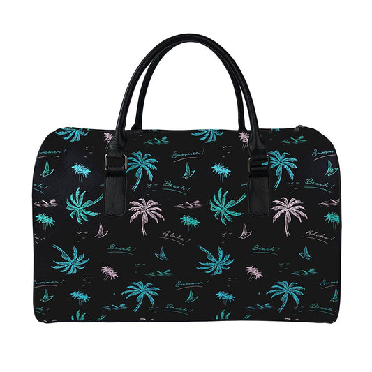 Palm Tree Summer Beach Pattern Print Leather Duffle Bag