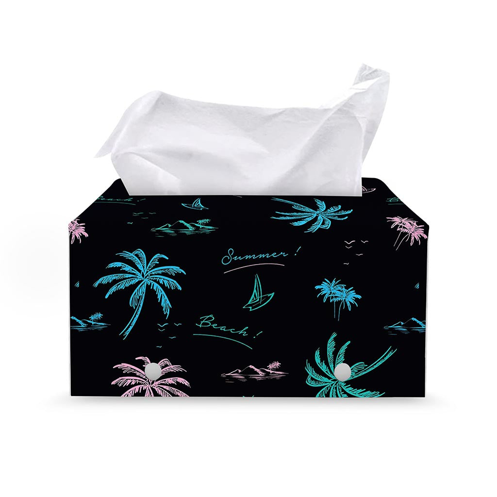 Palm Tree Summer Beach Pattern Print Leather Tissue Box Cover